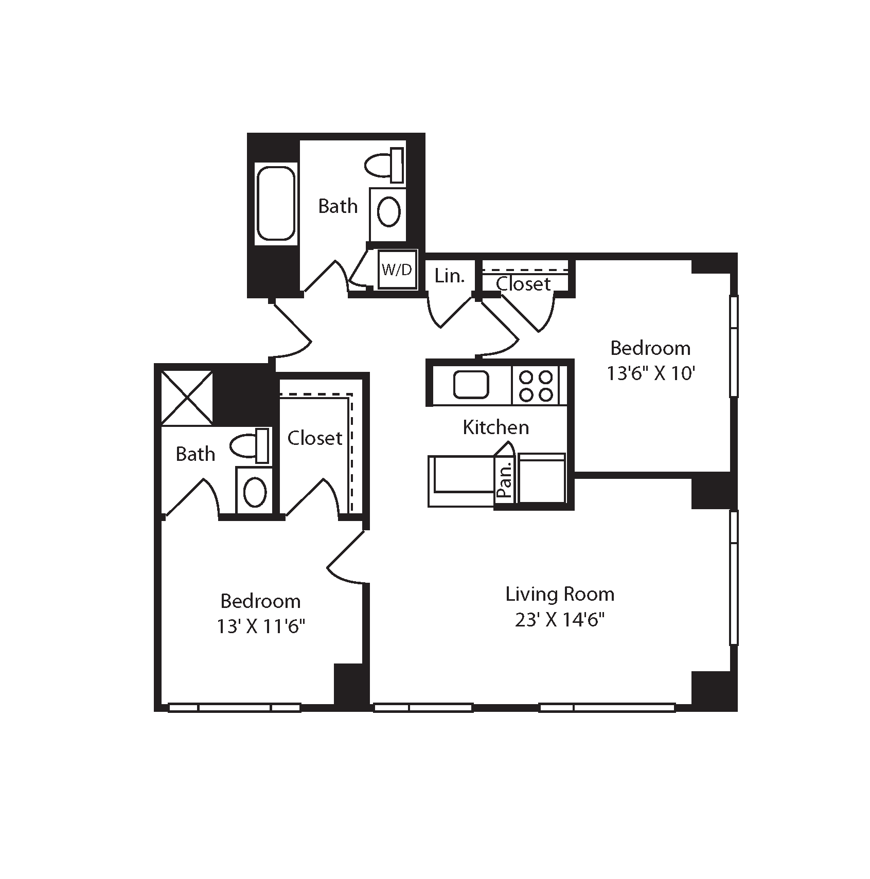 Floor plan for 2 beds, 2 baths, 1180 sqft